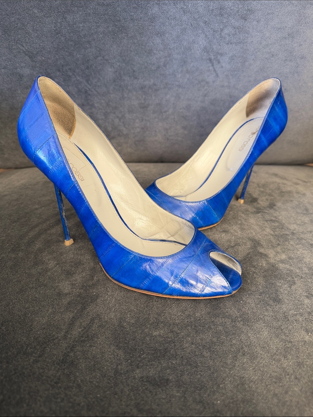 Sergio Rossi Blue Leather Peep-Toe 115mm (4.5in) Pumps Sz US10 (EU41)